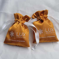 Sac à cordon en satin de soie recyclable à double couche avec logo personnalisé, bleu et or, grand format, pour cosmétiques, bijoux, perruques, cheveux, cadeaux