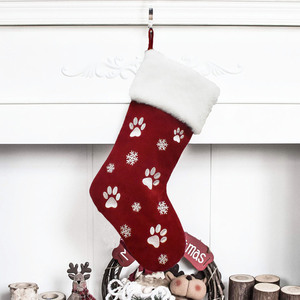 18 Inch Velvet <b>Dog</b> Paw Embroidered Pet Christmas Stocking for Xmas Tree Decorations Noel Gift <b>Socks</b> - Product Image 5