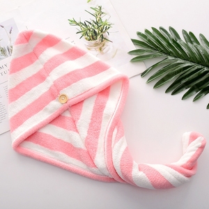 Stripe Microfiber Hair <strong>Towel</strong> Wrap <strong>Rapid</strong> <strong>Drying</strong> <strong>Towel</strong> Hair Turban <strong>Towel</strong> with Buttons - Product Image 2