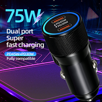Charger Mobil 75W 2 Port Tipe C PD 45W+30W Pengisian Cepat, Langsung dari Pabrik, Kompatibel Sepenuhnya