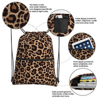 Sac à dos à cordon imprimé léopard, grande capacité, durable, imperméable, en polyester léger, pour la gym et les sports de plein air, unisexe