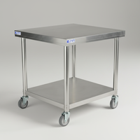 Mobiele roestvrijstalen werkbank met wielen, zware roltafel voor keuken en restaurant