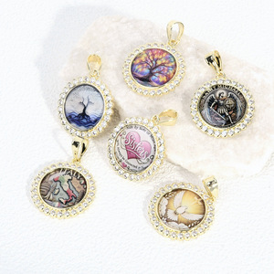 Colgante Amuleto con Diamante CZ, Árbol de la Vida, San Miguel, Mapa de Italia y Paloma, Chapado <span class=keywords><strong>en</strong></span> Oro de 14k, Joyería Hip Hop, Joyería Mexicana - Product Image 1