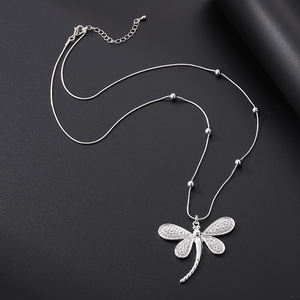 TongLingビンテージ亜鉛合金ネックレスロングビーズチェーンラインストーントンボ柄ニッケルフリー毎日使用ギフト - Product Image 1