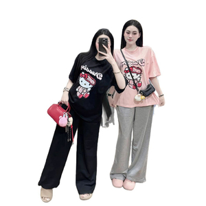 Costume décontracté pour femme imprimé d'été à manches courtes taille haute pantalon large deux pièces - Product Image 5