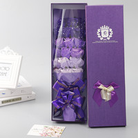 Vente chaude 18 pièces savon artificiel Rose fleur Bouquet en forme de carré pour la saint-valentin Thanksgiving fête des mères cadeau d'anniversaire