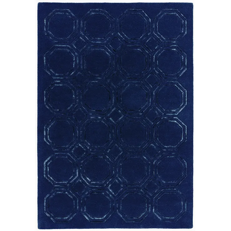 Desain baru karpet India buatan tangan rumbai tangan biru Navy oktagon Nexus karpet dari produsen India
