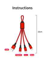 Câble de charge multi-usage 3-en-1 en nylon de haute qualité avec logo personnalisé, certifié CE RoHS, pour iPhone 15, 16, 17, 18