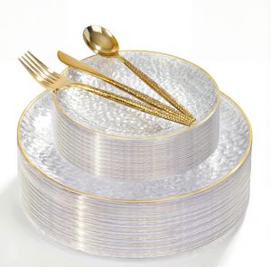 Ensemble de 350 assiettes rondes jetables en plastique PS, pour 50 invités, texture pierre, couleur et motif personnalisés pour les événements festifs - Product Image 1