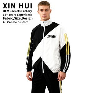 Conjunto Deportivo de Invierno para Hombre con Logotipo Personalizado, Chaqueta Cortavientos de Cuero PU con Parches de Color en Contraste, Pantalones Jogger, Conjunto de Dos Piezas, Ropa Urbana - Product Image 2