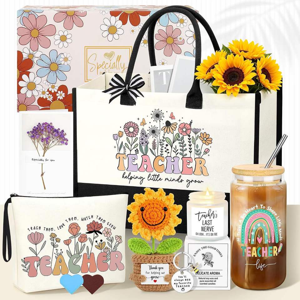 Custom Teacher Appreciation Gift Set Tote Bag with Candle Tumbler ...