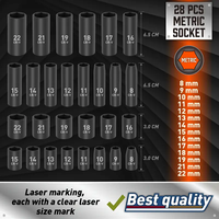Jeu de manchons d'impact d'entraînement de 3/8 pouces Standard métrique (8-22 Mm) SAE Cr-V adaptateur en acier poignée à cliquet 50 pièces en acier Cr-V