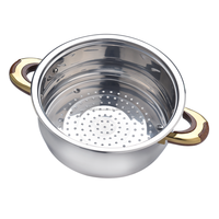 Casserole à couscous en acier inoxydable de 22 cm avec revêtement doré en bois, poignée et bouton creux en acier inoxydable