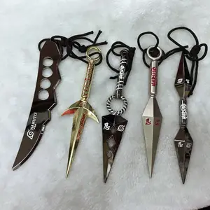 Naruto Anime Mini Metal Weapons Kakashi Kunai Shuriken & Keychain Necklace  set