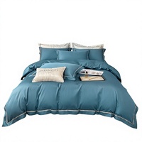 Parure de lit 100 % coton sergé, coton à fibres longues, 4 pièces, housse de couette, drap, taie d'oreiller, antistatique, toutes saisons, luxe
