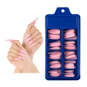 100Pcs/Box Custom Label Long Full Cover Ballerina Pointed Press On False Nails Tips Specialized Supplies Salon ABS