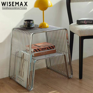 WISEMAX FURNITURE Table d'appoint en acier inoxydable lignes mi-siècle, rangement pour salon, table basse d'angle simple pour hôtel - Product Image 6