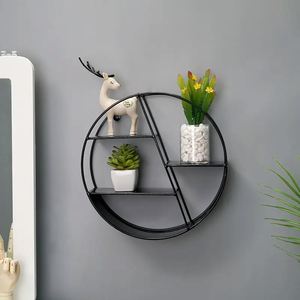 Nordic Style Iron Round/hexagonal Metal Rack <b>Wall</b> <b>Decoration</b> Rack Home Bedroom Living Room <b>Wall</b> Mounted <b>Decorative</b> Storage Rack - Product Image 4