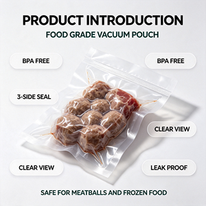 Food Grade Vacuum Sealer <b>Bag</b> 3 Side Seal Pouch Transparent PE Packaging <b>Bag</b> for Meatball Food Storage - Product Image 3