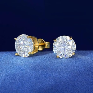 ต่างหูแบบติดหูทรงแบนประดับเพชร GRA Moissanite ดีไซน์สตรีทแวร์สุดหรูหรา ตัวเรือนเงินแท้ S925 ชุบทอง 18K ประดับเพชรเต็มตัว - Product Image 3