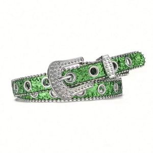 Women's Casual Formal Western Style Soft PU Leather <b>Belt</b> Rhinestones Daily Use Zinc Alloy Buckle Customizable Size Waistband - Product Image 5