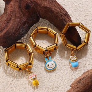 Stainless Steel Gold Plated Pendant <b>Ring</b> With <b>Cartoon</b> Charms Unisex Jewelry Gift - Product Image 2