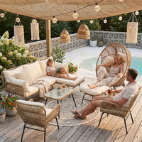 Ensemble de meubles de patio en rotin style bohème, résistant aux intempéries, avec fauteuil œuf et canapé en osier pour jardin, terrasse et balcon
