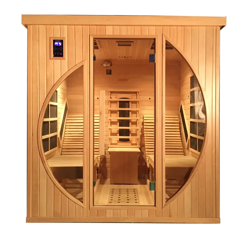 Solid Wood Indoor Low EMF Infrared Sauna Room 3 Person With 2 Lounges