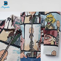 Veste personnalisée en jacquard pour homme, motif bande dessinée, fermeture éclair intégrale, style vintage Harajuku, streetwear, vente en gros