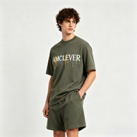 T-shirt Homme AMLClever 100% Coton Luxe Tricoté Coupe Boxy 230g Grammage Lourd Anti-Rétrécissement Teint Uni Motif Imprimé