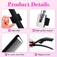 Kit d'Outils de Tressage pour Cheveux avec Logo Personnalisé 3 Pièces : Peigne à Queue de Rat, Pinces de Sectionnement Alligator et Porte-Épingles Magnétique de Poignet