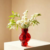 Vase à fleurs en verre rouge festif, style moderne simple et luxueux, décorations de bureau pour mariage et nouvel an