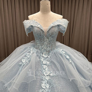 Himmelblaues Ballkleid in Bonbonfarben, Abschlussball, Quinceanera, Partykleid, herzförmig, mit Perlen verziert, 3D-Blumen, Kapellenschleppe, LSMC53 - Product Image 6