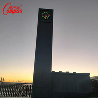 Horloge de Tour Carrée Européenne Shandong Compas avec Carillon Heureux, Éclairage Intégré, Acier Inoxydable, Mouvement Radio, Affichage à Aiguilles, pour Usage Public