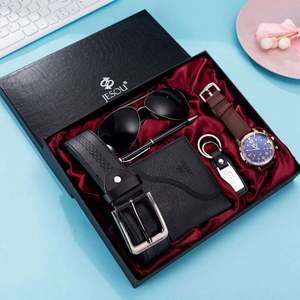 Coffret Cadeau Promotionnel Personnalisé 6 Pièces 2023 : Lunettes, Ceinture, Portefeuille, Porte-clés, Montre à Grand Cadran à Quartz, Stylo – Luxe Fête des Pères - Product Image 2