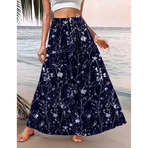 FOXA Womens Floral Printed Maxi <b>Skirt</b> High Waist A-Line <b>Long</b> Flowy <b>Skirt</b> With Pockets Boho Style <b>Summer</b> <b>Skirt</b> - Product Image 2