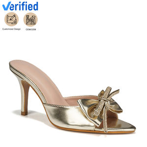 2025 moda kadın Slip-On yüksek topuk katır rahat yumuşak taklidi yay süslemeleri bayanlar için pompalar - Product Image 1