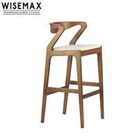 Chaise de bar en bois massif de style moderne minimaliste WISMAX, tabouret de bar en cuir avec dossier pour la maison, le salon