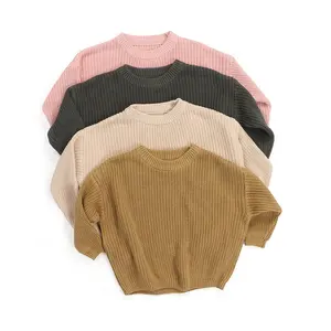 Hot Sale Outono Crianças Sweater Design Long Sleeve Plain Color Infant Clothing Kids Girls Tops