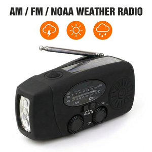 Radio de Emergencia NOAA con Alerta Meteorológica, Onda Corta AM FM, Alarma SOS, Resistente al Agua IPX3, Linterna LED, 4 en 1, Energía Solar, USB, Manivela - Product Image 1