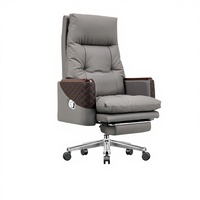 Chaise de bureau de direction en cuir véritable de luxe personnalisée avec dossier inclinable et cadre métallique pivotant réglable