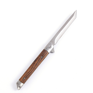 Cuchillo Plegable para Exteriores con Mango de Madera, Hoja de Acero Inoxidable con Punta Caída, Cuchillo de Bolsillo EDC para Camping - Product Image 2