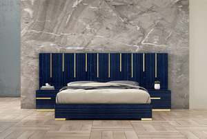 NOVA <span class=keywords><strong>Chambre</strong></span> à Coucher Complète 5 Pièces Bleu Haute Brillance Meuble de <span class=keywords><strong>Chambre</strong></span> d'Hôtel de Luxe Lit Plateforme King pour Adultes - Product Image 3