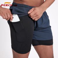 Shorts de course 2 en 1 pour hommes avec poche pour téléphone, poche arrière zippée, doublure intégrée, séchage rapide, respirant, logo personnalisé, athlétique, gym