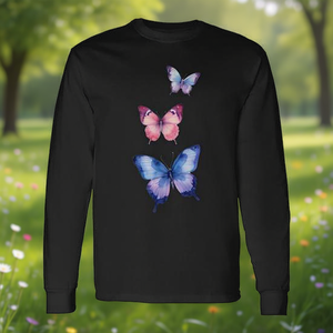 T-shirt a maniche lunghe Aquarelle Butterflies, girocollo unisex per adulti, abbigliamento promozionale - Product Image 3