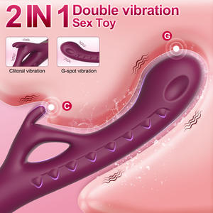 2-in-1 Kaninchen-Vibrator Wiederaufladbarer Silikon-Dildo für Frauen G-Punkt Klitorale Massage Doppelte Vibration Sexspielzeug für Frauen - Product Image 2