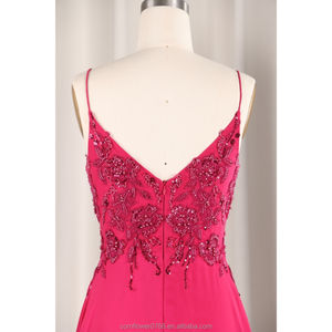 Robe de soirée moderne en tulle à sequins roses frais et <span class=keywords><strong>sexy</strong></span> Robe de soirée longue avec sangle spaghetti fente profonde en V et robes de demoiselle d'honneur rouge rose - Product Image 6