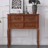 Console en bois massif nordique avec double tiroir, meuble d'entrée rétro décoratif, table de couloir de luxe léger pour la maison et l'hôtel