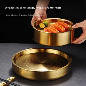 Plato Redondo de Acero Inoxidable 304 para Sashimi, Estilo Japonés, Bandeja Especial para Salmón, Sushi y Mariscos, Apta para <span class=keywords><strong>Microondas</strong></span> y con Aislamiento Térmico - Product Image 3
