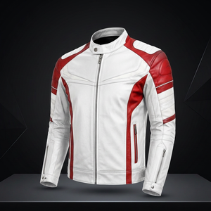Chaqueta de Motociclista de Cuero para Hombre, Color Negro, Rojo y Blanco, Manga Larga, Resistente al Viento, para Todas las Estaciones, Ropa de Carreras para Hombre y Mujer - Product Image 2